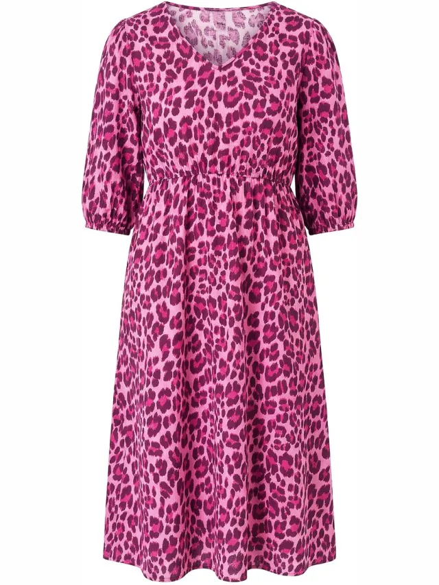 Studio Untold Dames - Midi-jurk A-lijn color-luipaard pofmouwen - Lichtroze - Maat 42+
