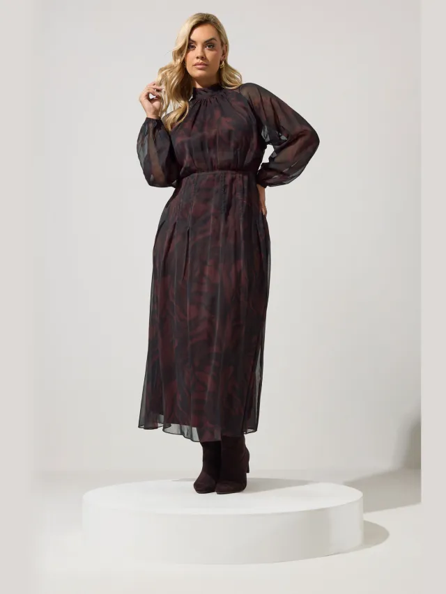 Yours London Bruine Jurk Met Zebraprint En Strik Op De Rug Brown