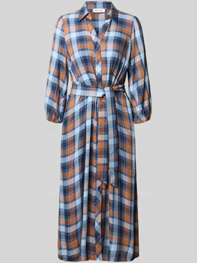 MORE & MORE Midi-jurk van pure viscose met platte kraag donkerblauw, foto 2
