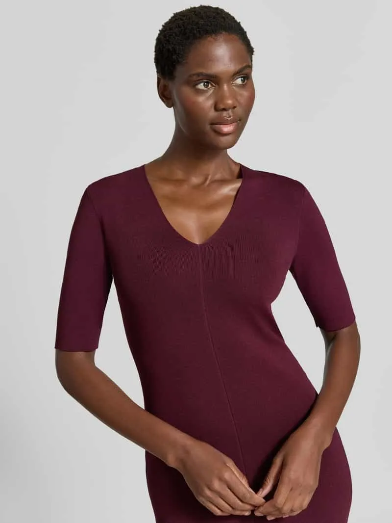Jake*s Collection Nauwsluitende tricotjurk van viscosemix prune, foto 3
