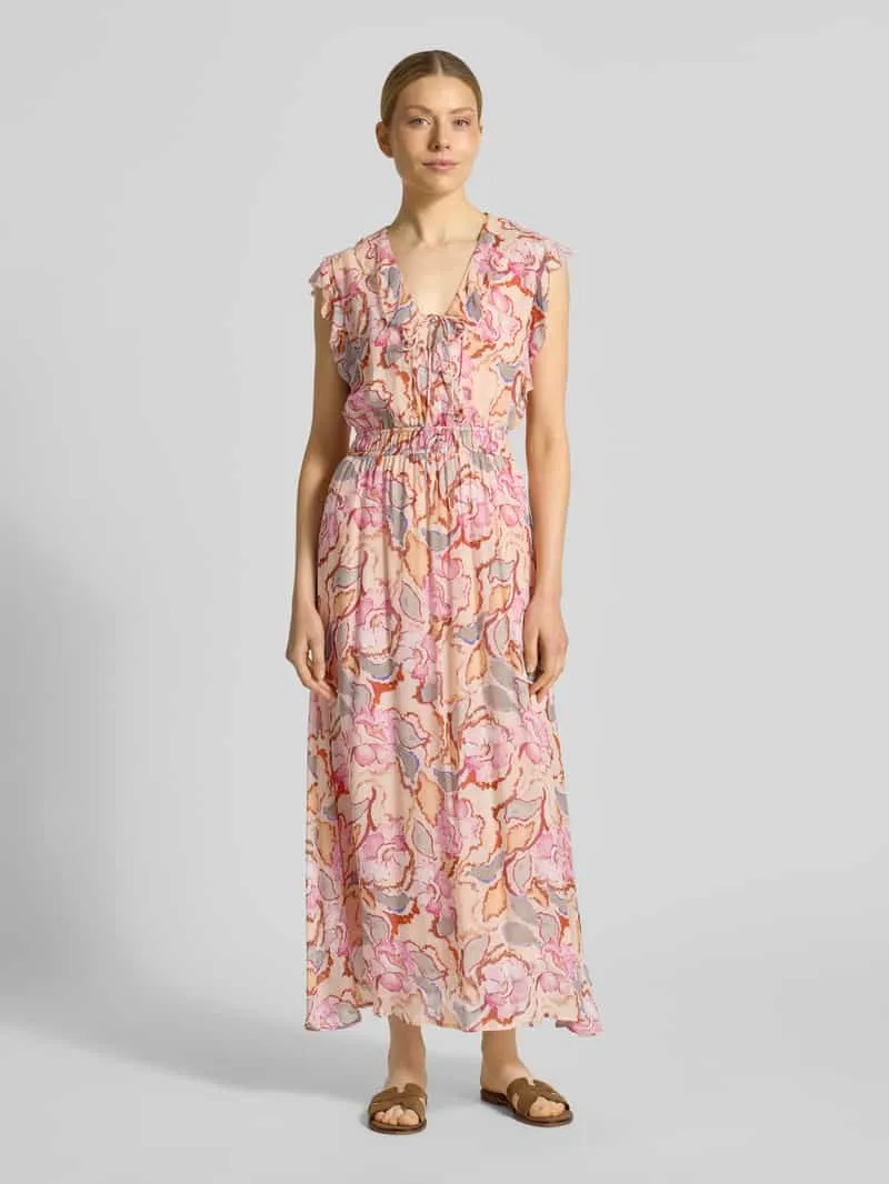 SUNCOO PARIS maxi-jurk met V-hals en vetersluiting model 'CALI' Rosé