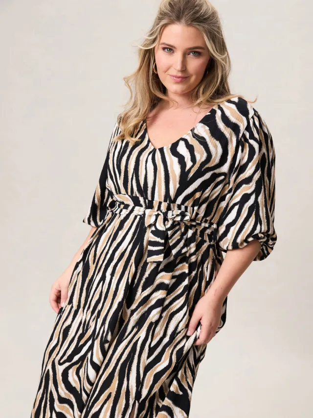 Miss Etam Plus midi jurk zand