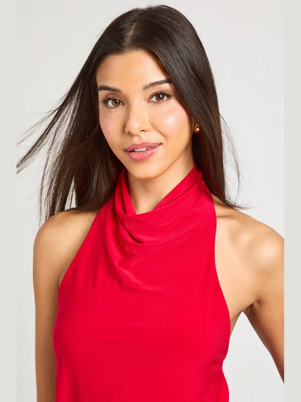 boohoo Dames Mini-jurk Met Hoge Hals, Open Rug En Verlaagde Taille rood, foto 4