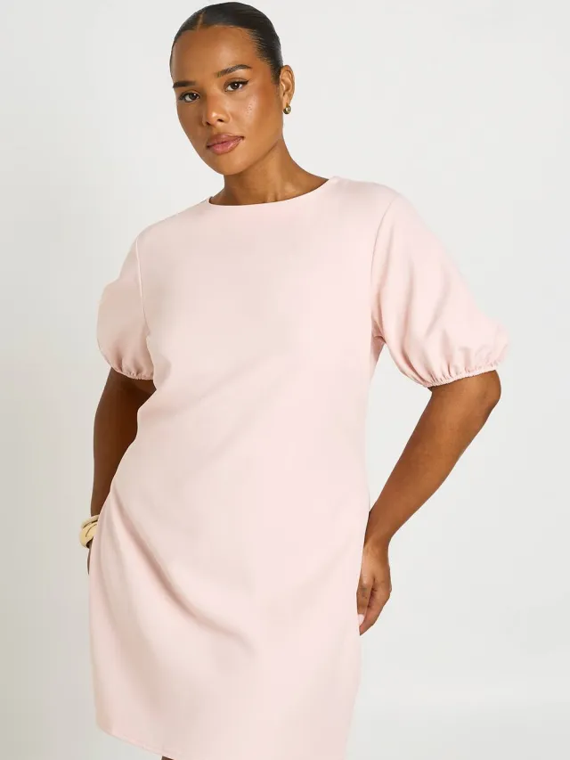 boohoo Dames Plus Getailleerde Pofmouw Shift Jurk Baby Roze