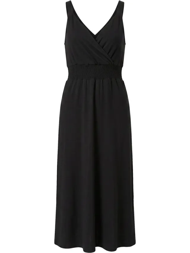 Angel of Style Dames - Midi-jurk van jersey mouwloos wikkelmodel - Zwart