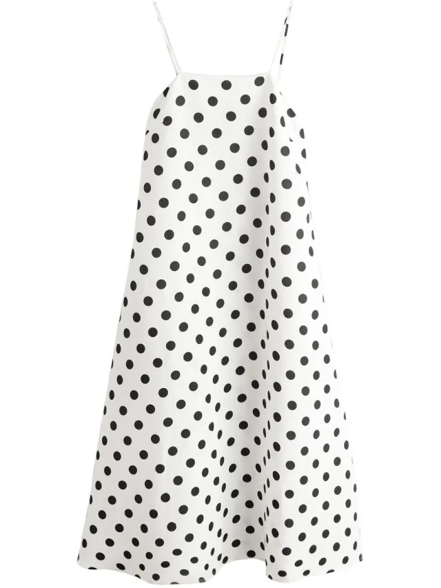 Next Dames - Midi-jurk met vierkante halslijn en veel linnen - Wit Black/White Polka Dot