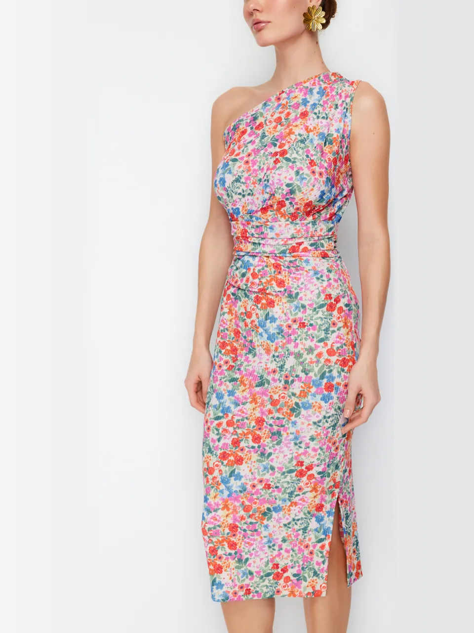 Trendyol TRENDYOLMİLLA Dames Meerkleurig Stippen Midi Mouwloos Avond / Dagelijks Bodycon Jurken Veelkleurig