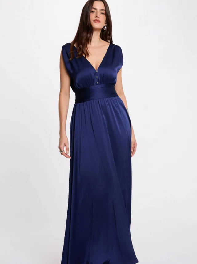 Morgan satijnen maxi jurk donkerblauw