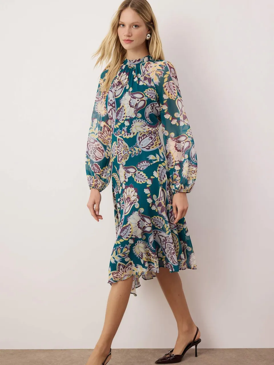 Trendyol TRENDYOLMİLLA Dames Groen Paisley Midi Lang Casual A-lijn Jurken