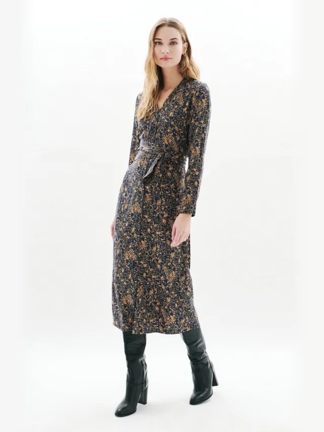 Caroll midi jurk met print - zwart Zwart/ camel