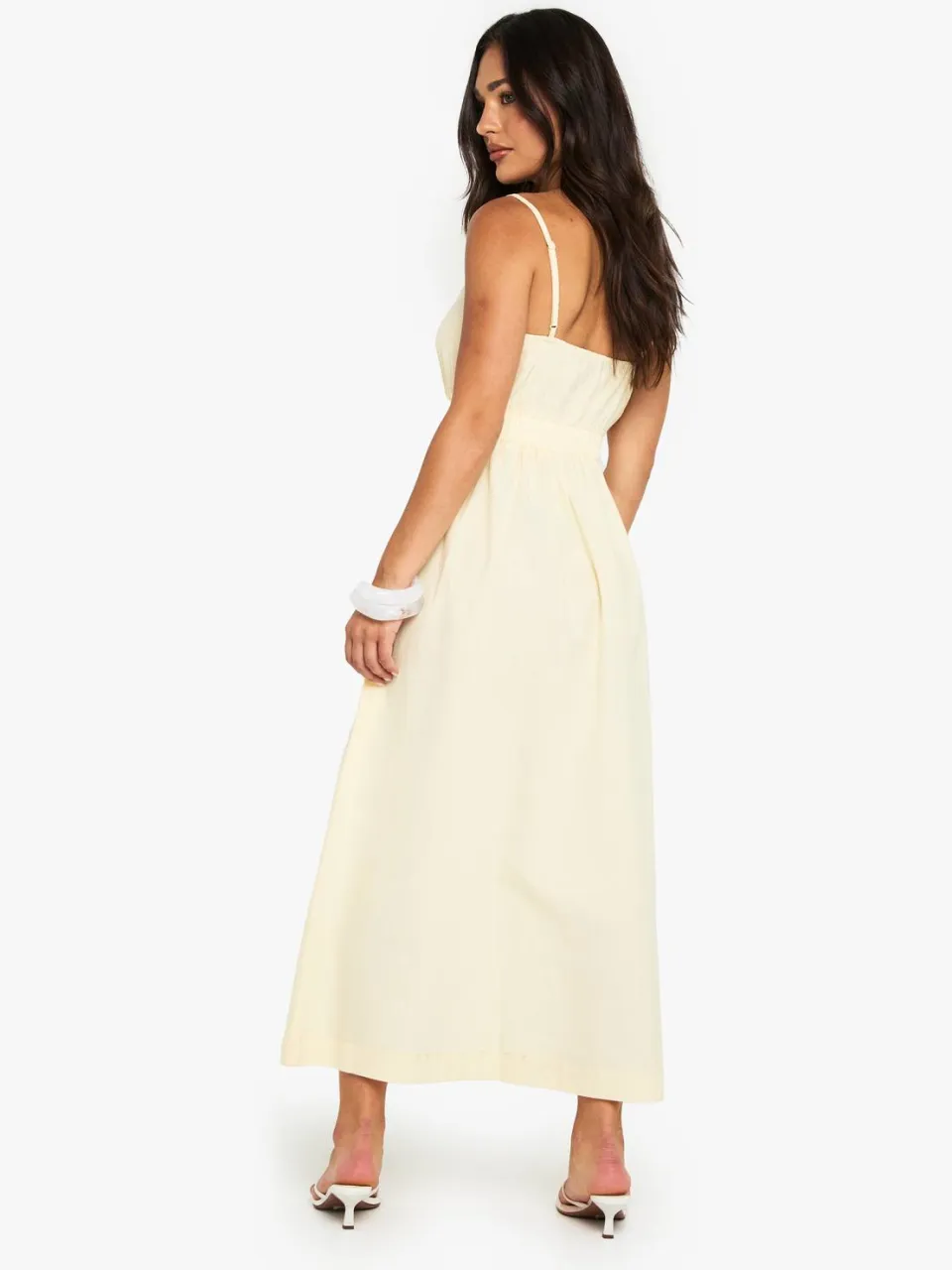 boohoo Dames Kleine Riemige Poplin Midaxi Jurk citroen, foto 2