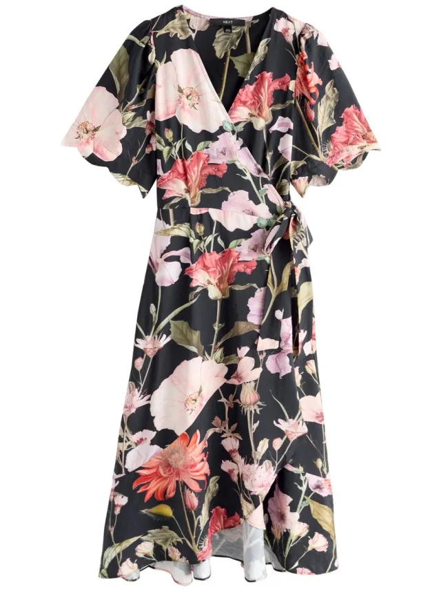 Next Dames - Midi-wikkeljurk met kapmouwtjes - Tall - Blauw Navy Blue Floral