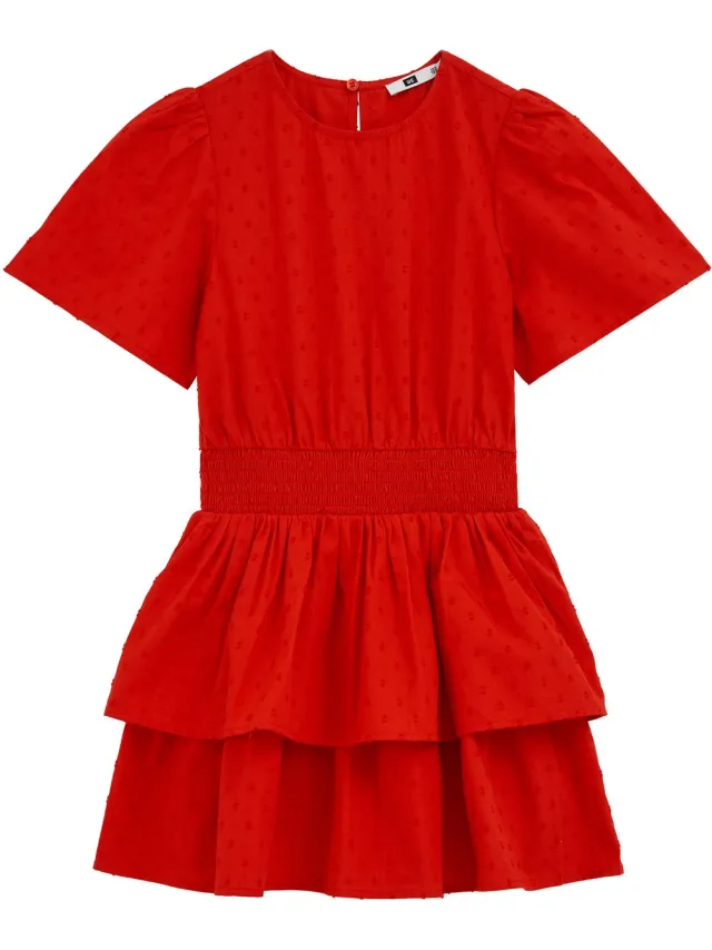 WE Fashion Meisjes jurk met structuur en smokdetail fire red