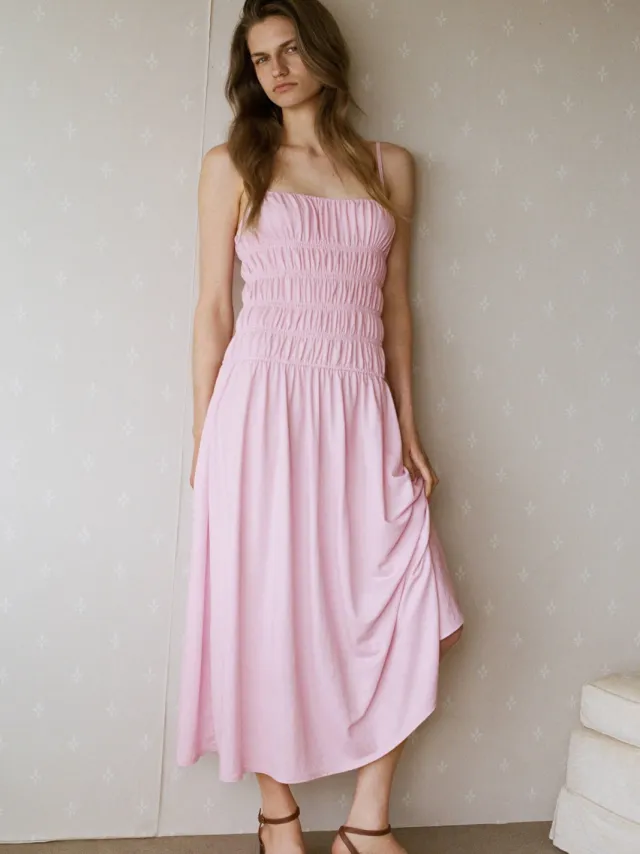 Mango midi zomerjurk - lichtroze