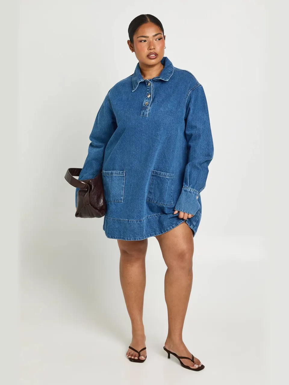 boohoo Dames Plus Denim Jurk Met Lange Mouwen, foto 4
