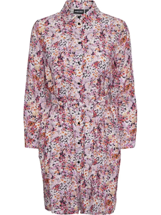 Pieces PCBRUNA LS SHIRT DRESS Dames Jurk Violet