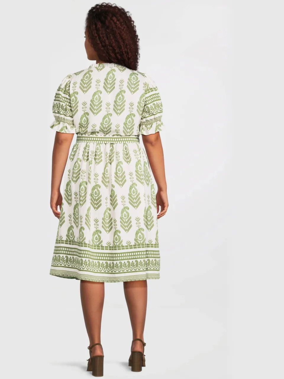 GREAT LOOKS midi jurk met all-overprint groen/wit, foto 3