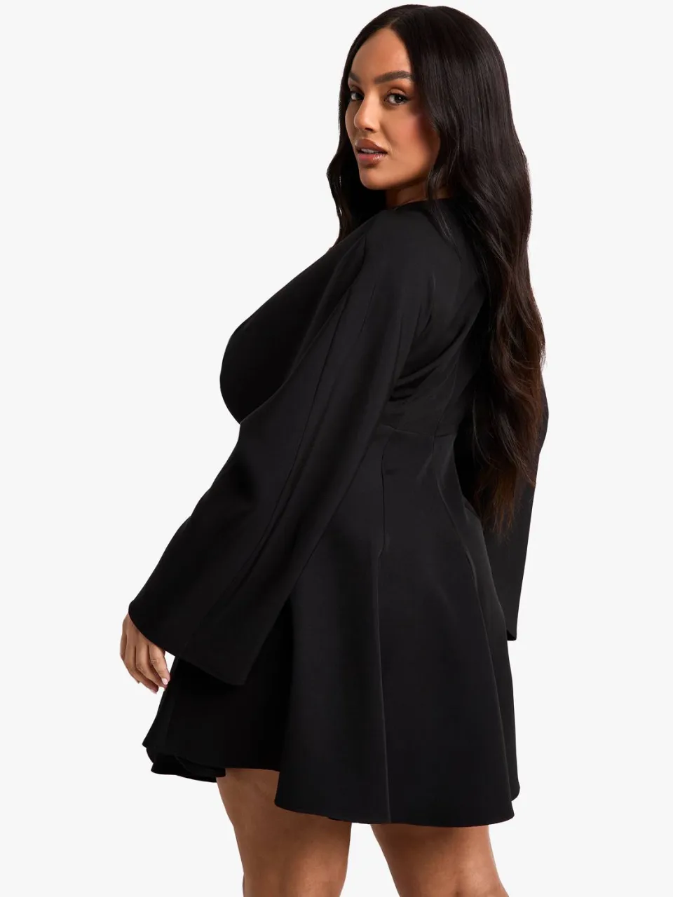 boohoo Dames Plus Geplooirde Rok, Lange Mouw Skaterjurk zwart, foto 2