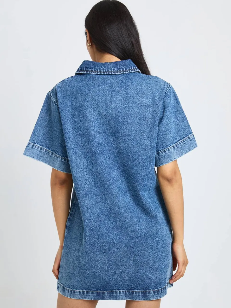 boohoo Dames Lang Boxy Denim Jurk Met Korte Mouwen, foto 2