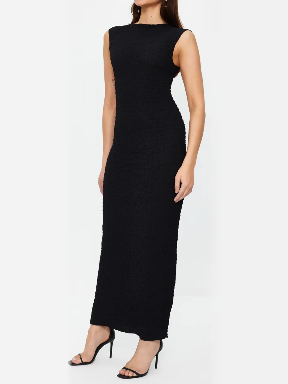 Trendyol TRENDYOLMİLLA Dames Zwart Effen Maxi Mouwloos Casual Bodycon Jurken, foto 2
