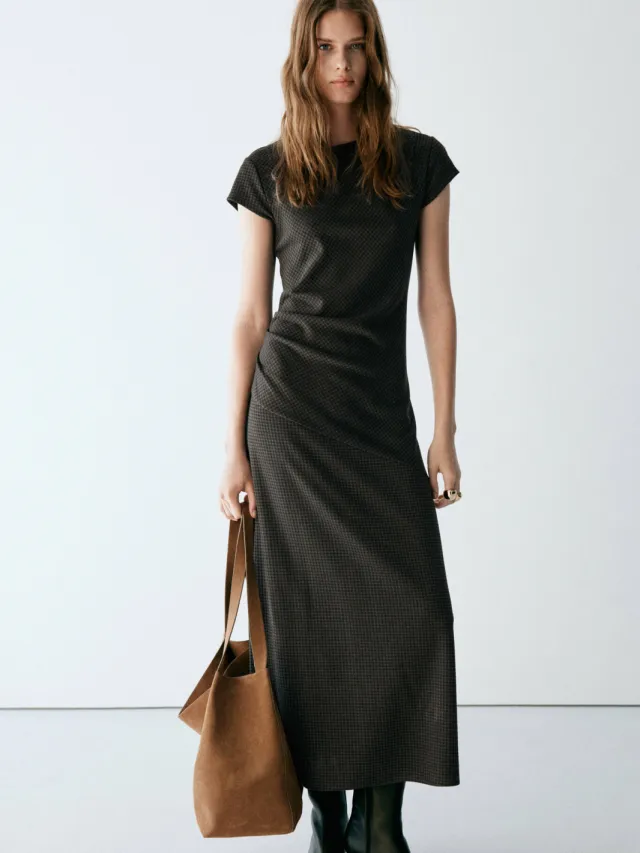 Mango geruite midi jurk - groen