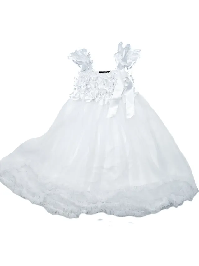 BamBella ® - Jurk-1 jaar - 74 80 - Doop jurk feest verjaardag kerst jurkje tulle rushes princess carnaval feestje wit baby
