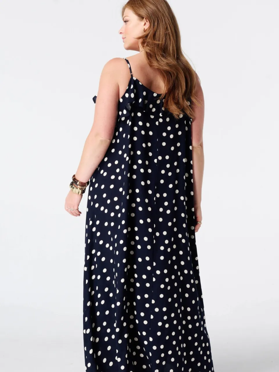 MS Mode maxi jurk Plus Size met ruches en stippen - blauw, foto 4