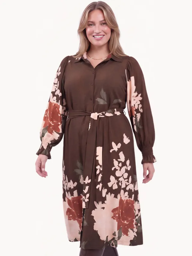 Yoek Bosco midi jurk bruin