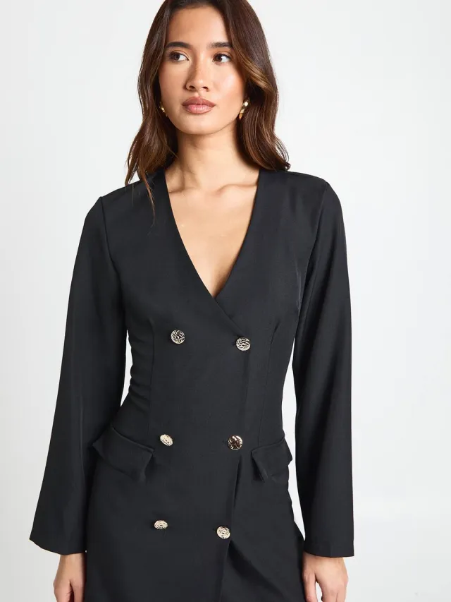 boohoo Dames Getailleerde Mini Jurk met Lange Mouwen zwart, foto 2