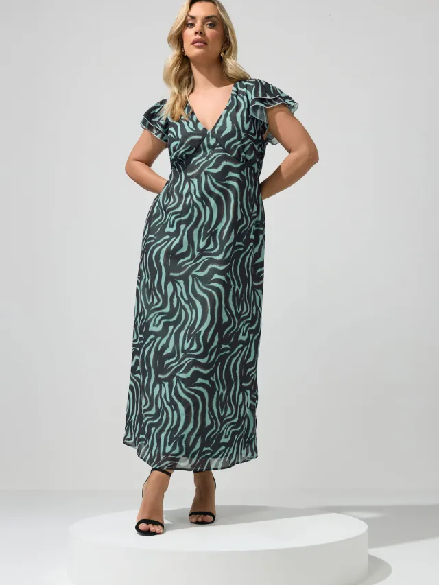 Yours London Chocoladebruin En Mintgroene Zebrajurk Brown