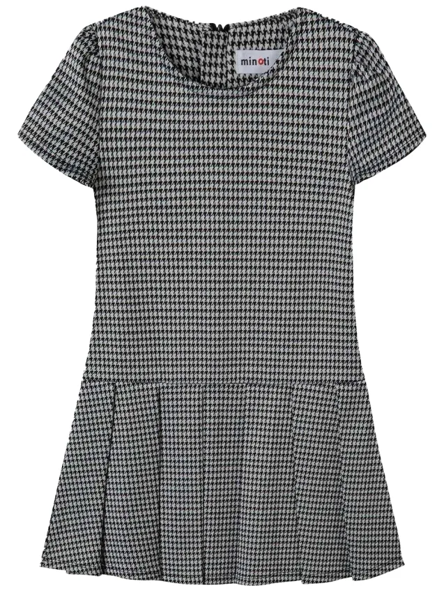 Minoti Dogtooth geplooide zoomjurk voor meisjes (Zwart)