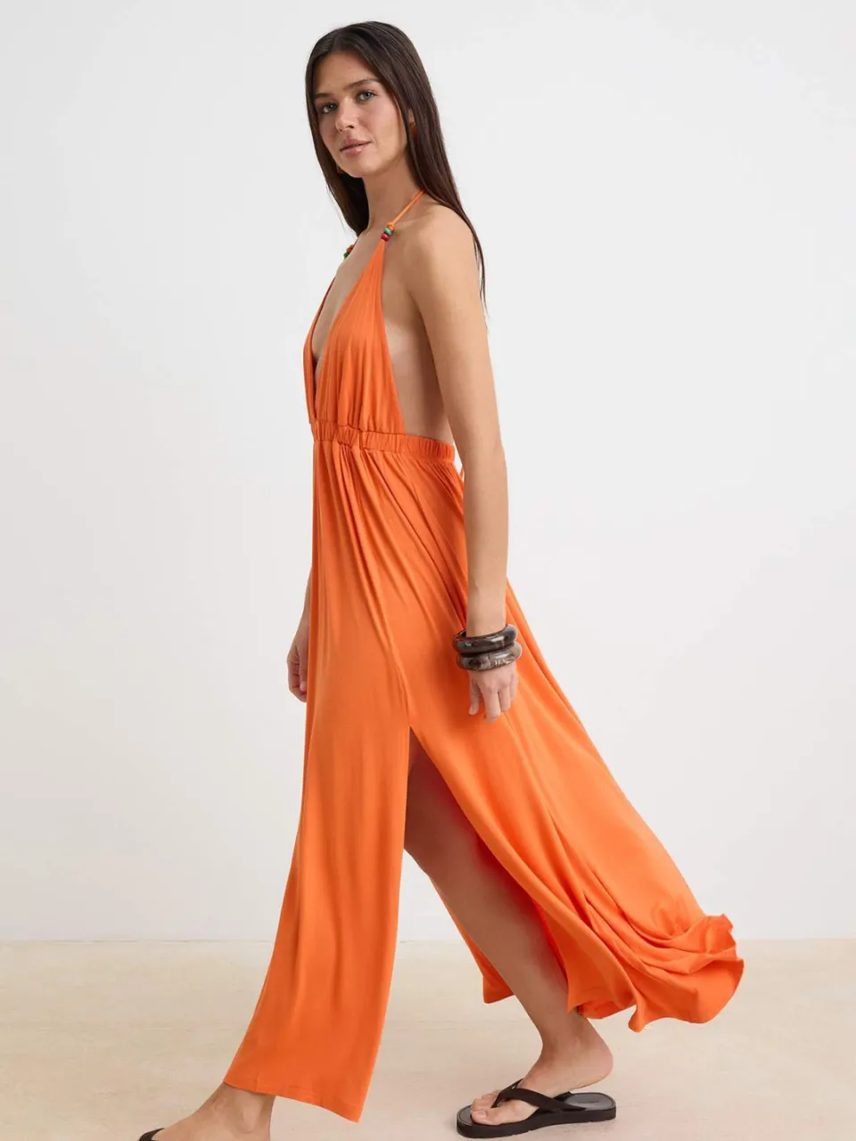 Trendyol TRENDYOLMİLLA Dames Oranje Effen Maxi Mouwloos Strandkleding Recht Strandjurken, foto 2