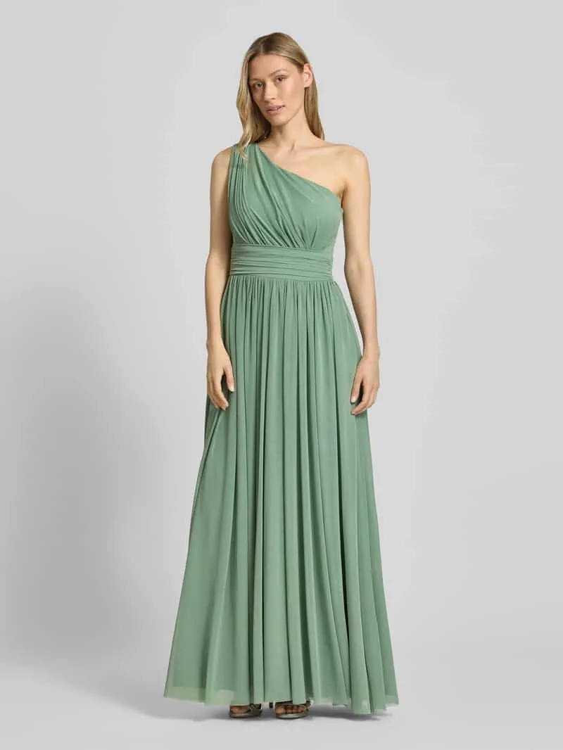 TROYDEN COLLECTION Maxi-jurk in one-shoulder look met tailleband Mintgroen