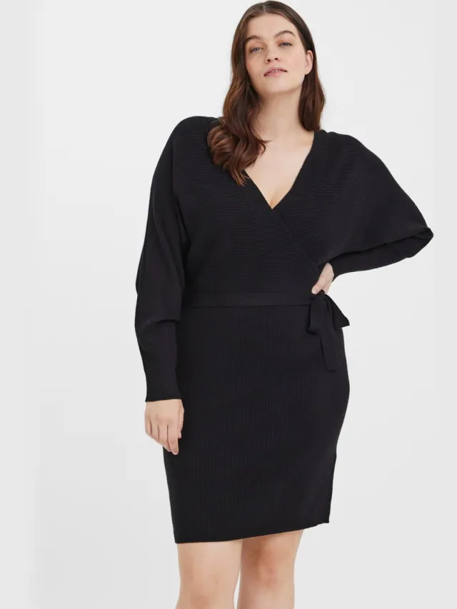 Vero Moda VMHOLLYREM LS V-NECK DRESS GA NOOS CURVE Dames Jurk-42/44 Black