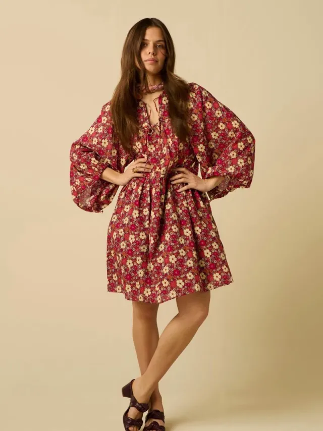Sissy-Boy Donkerpaarse jurk met bloemenprint d.paars