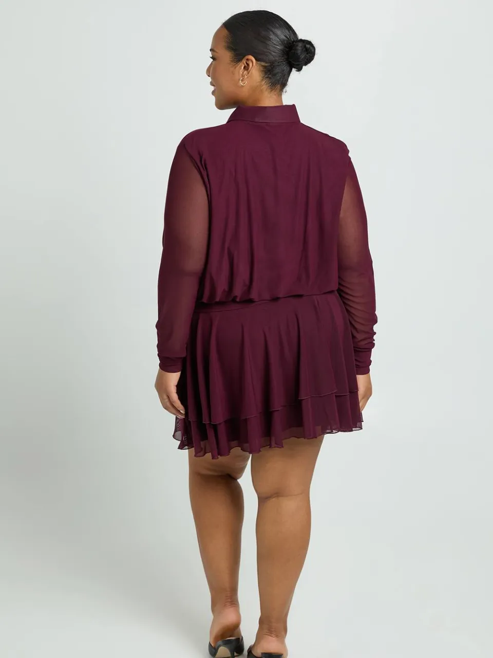 boohoo Dames Plus Skater Jurk met Kraag en Asymmetrische Zoom pruim, foto 2