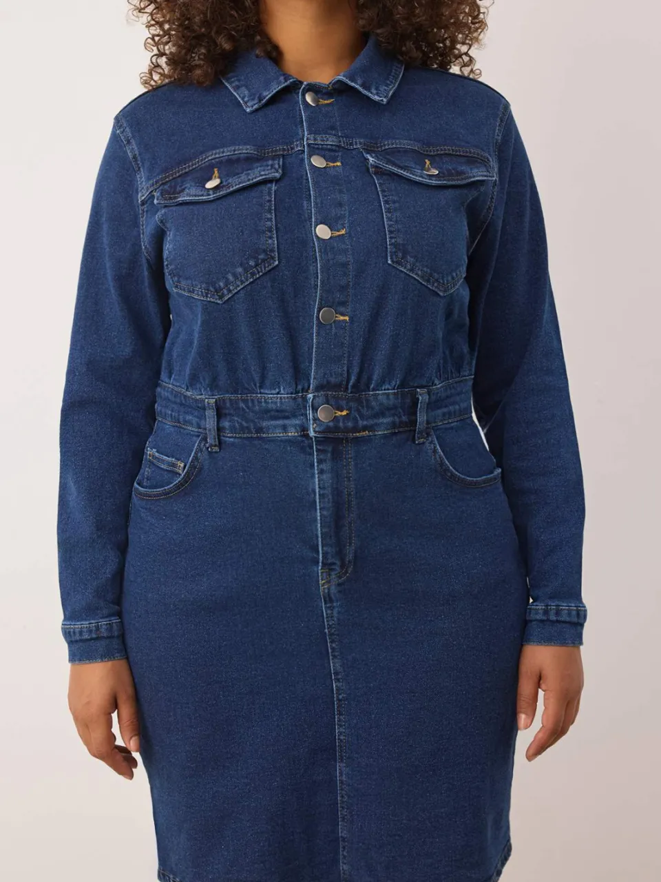 Trendyol Curve Dames Blauw Effen Kort / Mini Lang Casual Blousejurk Grote maten Jurk, foto 2