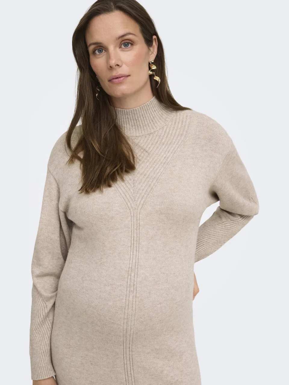 Only Maternity gebreide zwangerschapscoljurk beige, foto 4