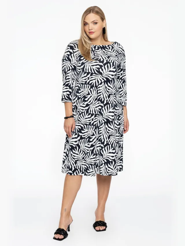 Yoek Jurk met boothals SEA LEAF | Zwart, foto 2