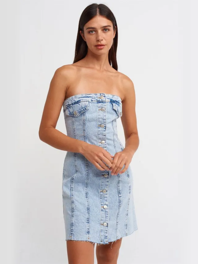 Dilvin Strapless Mini Denim Jurk Lichtblauw