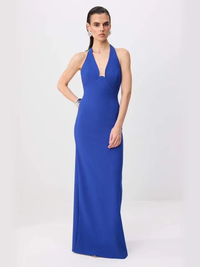 Trendyol TRENDYOLMİLLA Dames Blauw Effen Maxi Mouwloos Recht Avond & Gala Jurk Kobaltblauw