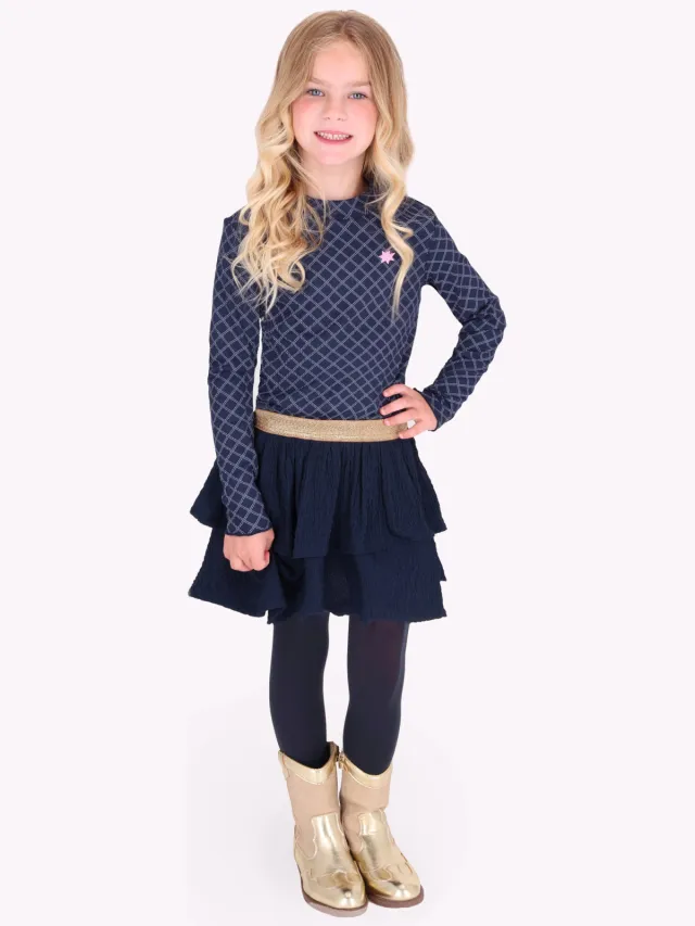 B.Nosy geruite midi jurk donkerblauw
