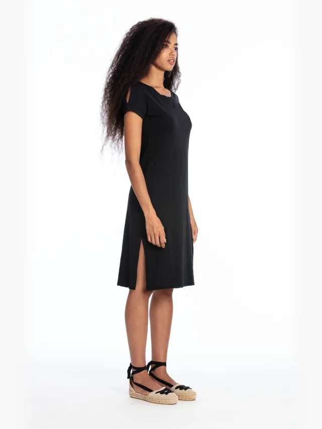 RAVENS VIEW IBIZA dames vegan Midi Jurk Zoe Zwart