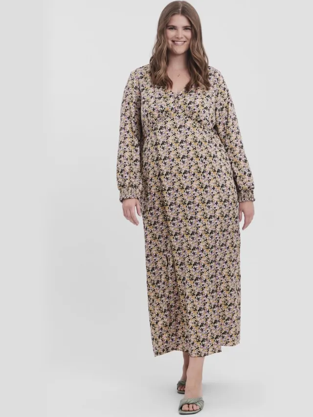 Vero Moda curve maxi jurk VMMINTI Birch/flower