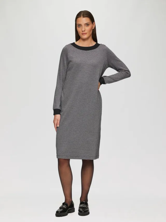 S.Oliver female - Jurk met houndstoothmotief en zijsplitzakken zwart