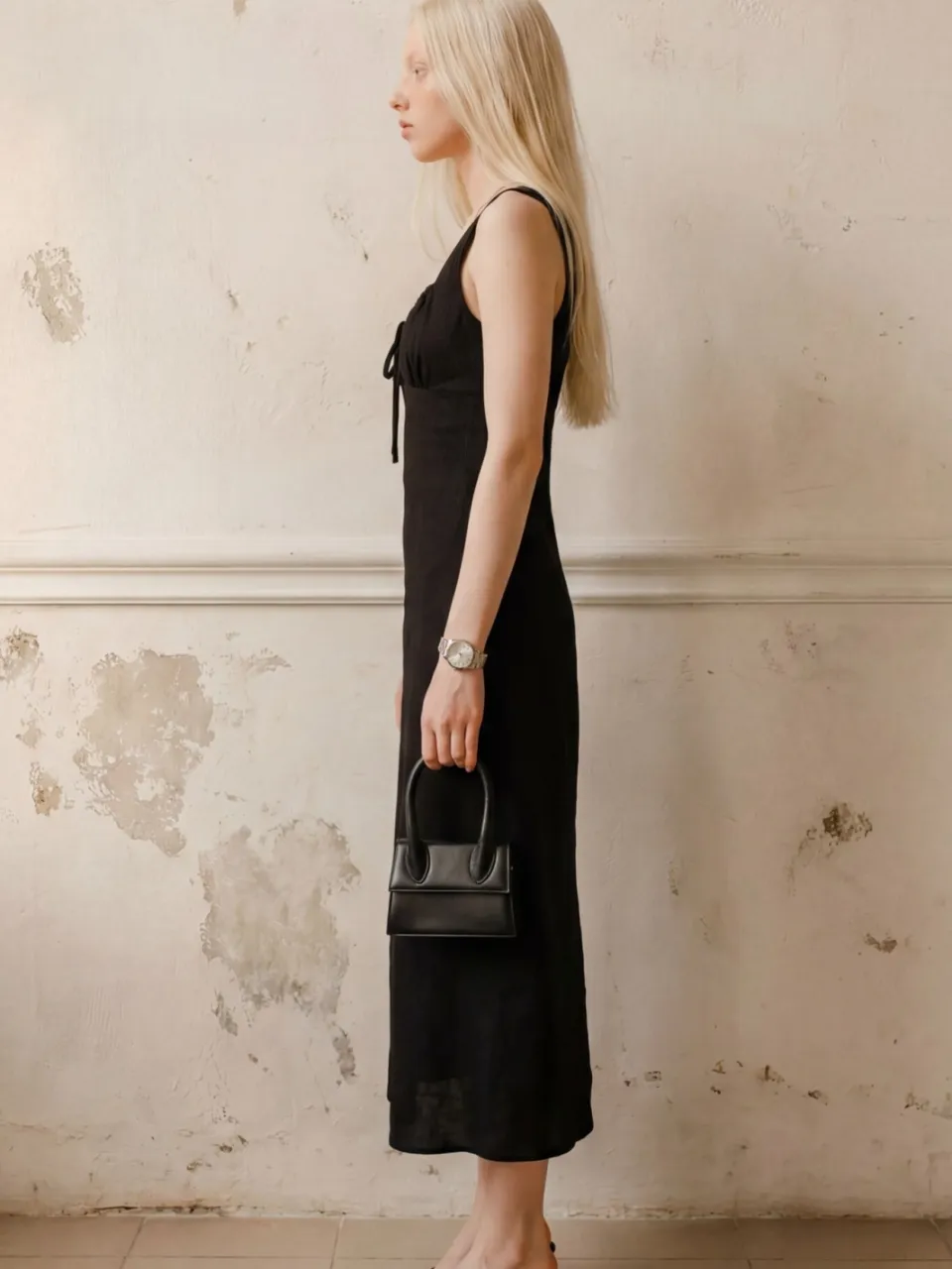 MyFashion Midi Linnen Jurk met Strikdetail zwart, foto 2