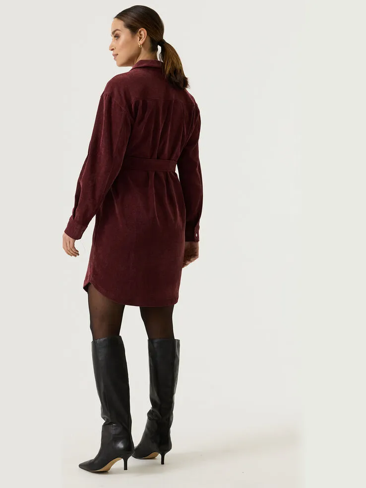 Garcia corduroy mini blousejurk met ceintuur - donkerrood, foto 3