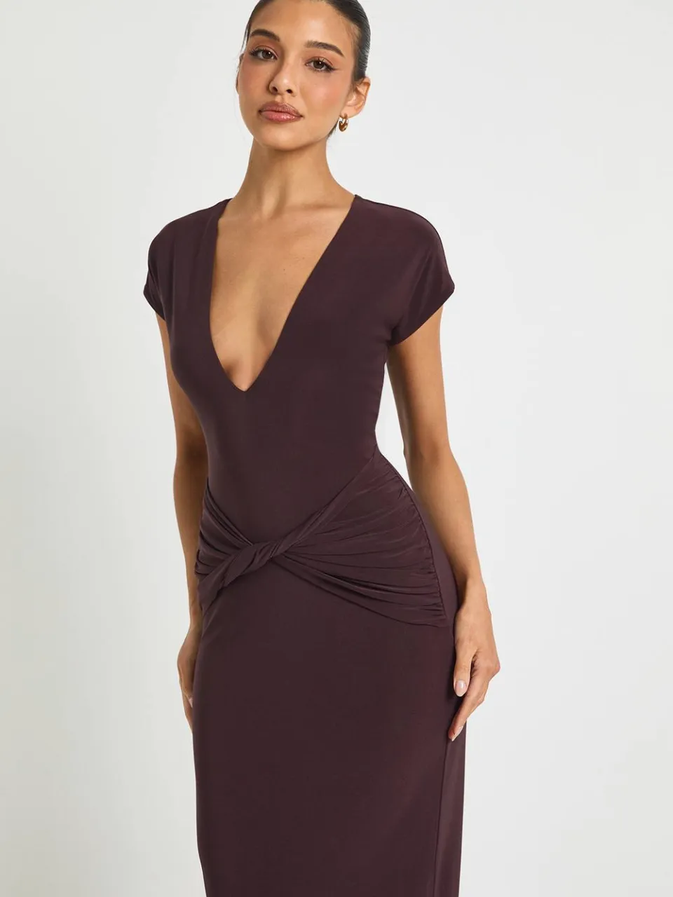 boohoo Dames Twist Detail Maxi Jurk pruim, foto 2