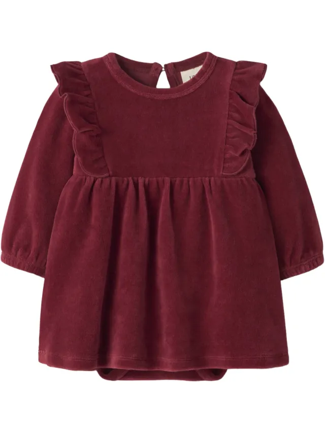 Lil' Atelier BABY fluwelen korte A-lijn jurk met ruches - rood