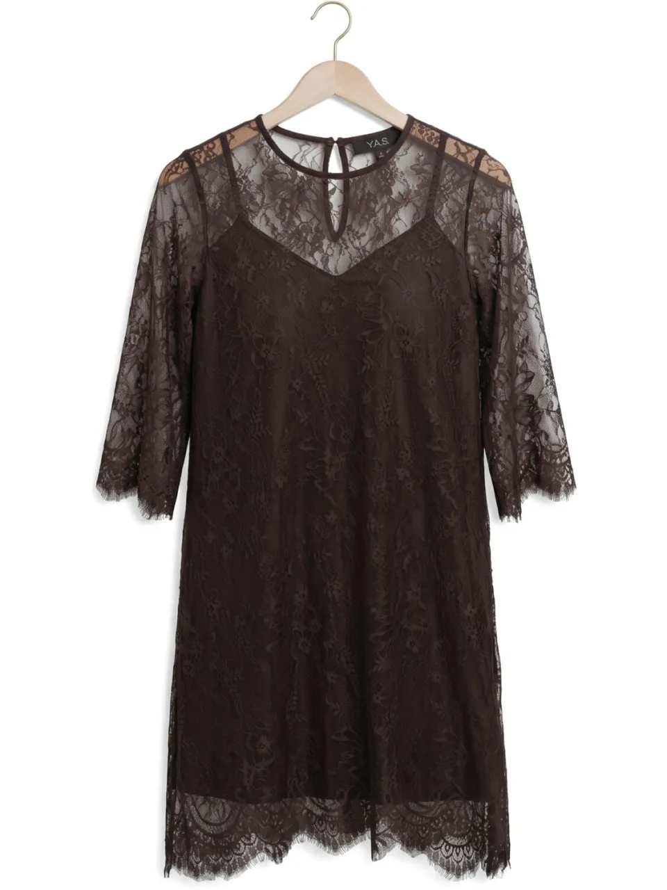 Y.A.S. YAS Dames Jurken Slwdaphne 3/4 Sleeve Lace Midi Dress - Zwart, foto 2